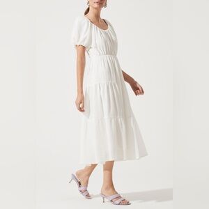 ASTR The Label White Midi Dress Puff Sleeve XS